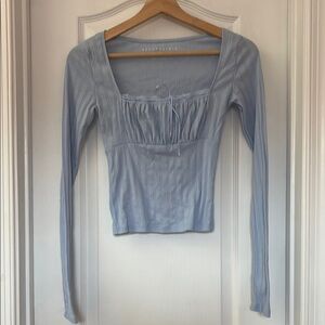 Aeropostale Blue Ruched Long Sleeve Fitted top